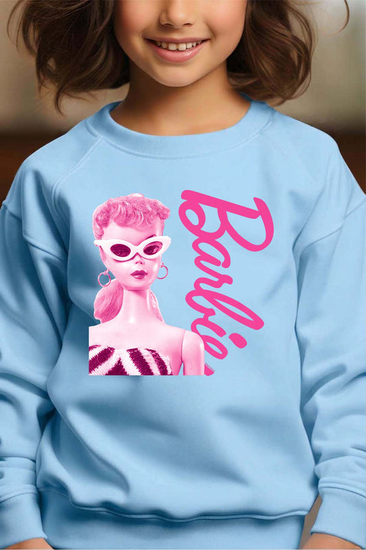 COULEUR:Bleu Ciel|Sweat Col Rond Fille | Barbie star Bleu Ciel