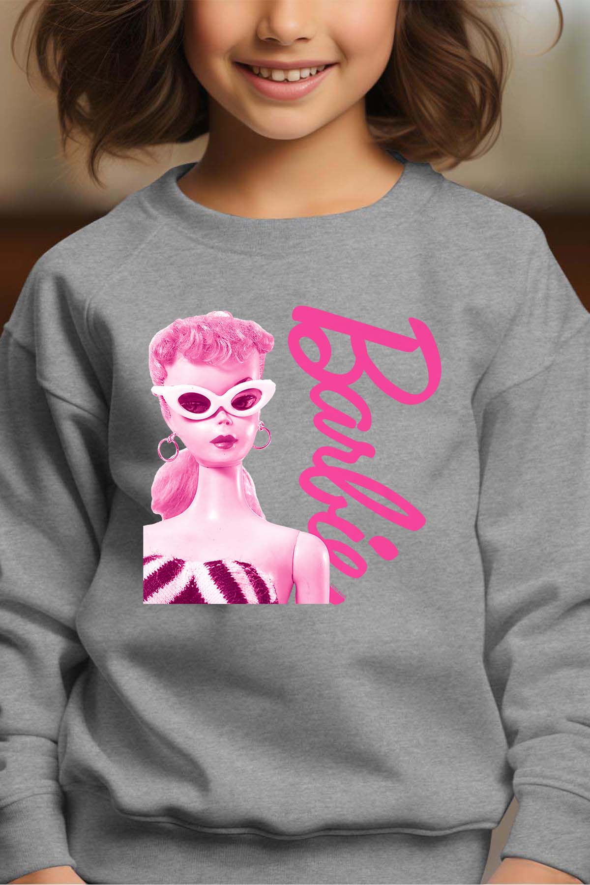 COULEUR:Gris|Sweat Col Rond Fille | Barbie star Gris