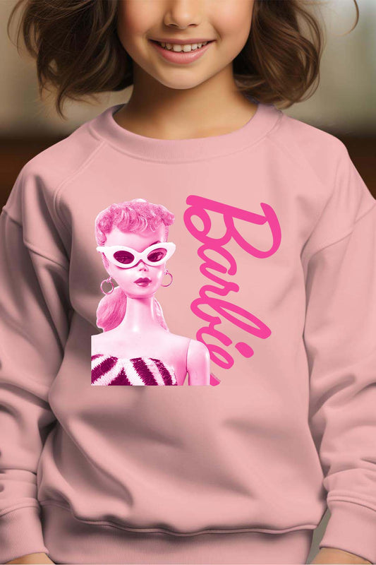 COULEUR:Rose|Sweat Col Rond Fille | Barbie star Rose