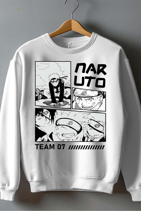 COULEUR:Blanc|Sweat Col Rond Garçon | Bd naruto NOIR Blanc