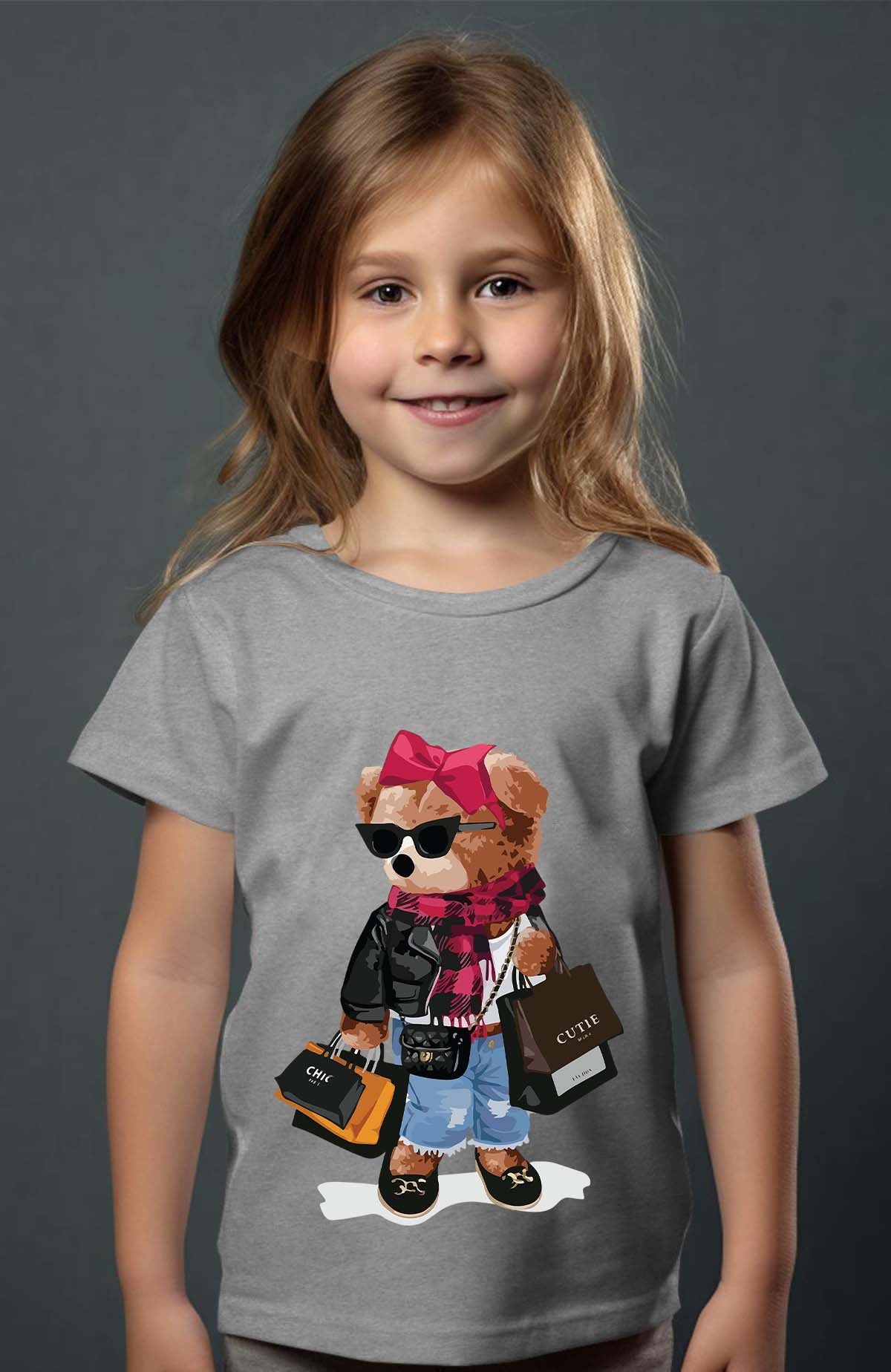 COULEUR:Gris|T-shirt Fille | Bear Addict Gris