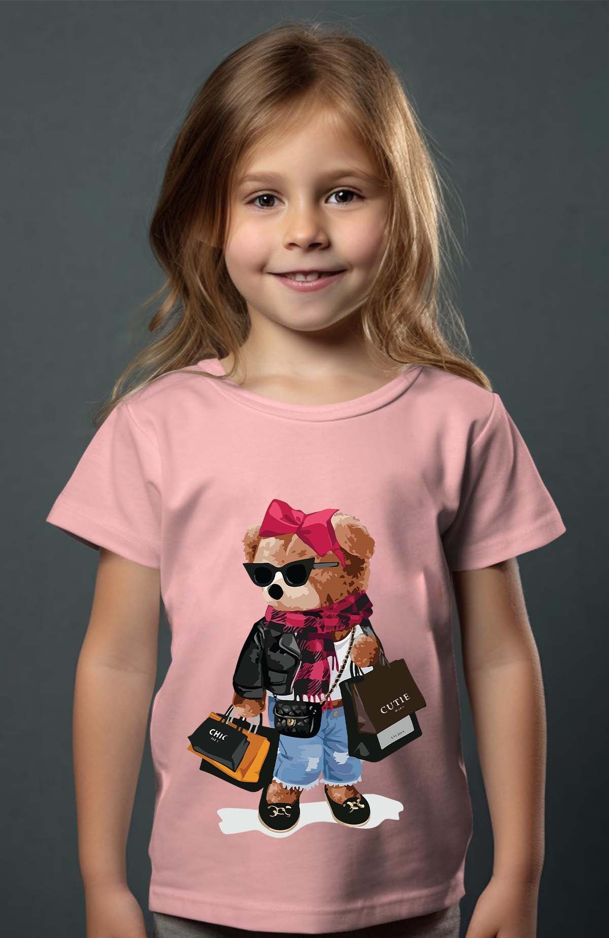 COULEUR:Rose|T-shirt Fille | Bear Addict Rose