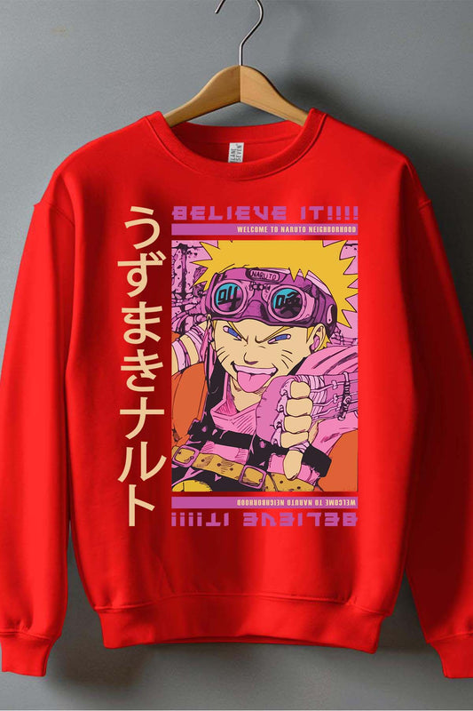 COULEUR:Rouge|Sweat Col Rond Homme | Belive it naruto Rouge