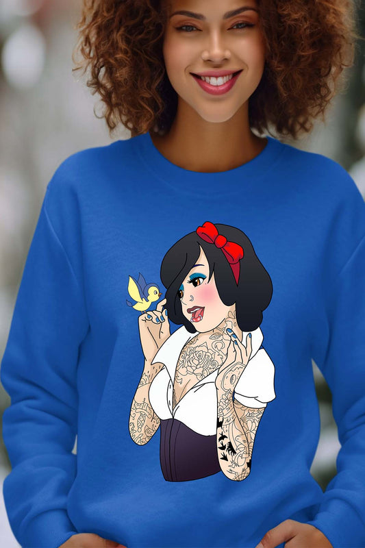 COULEUR:Bleu Roi|Sweat Col Rond Femme | Blanche Tatoué Bleu Roi