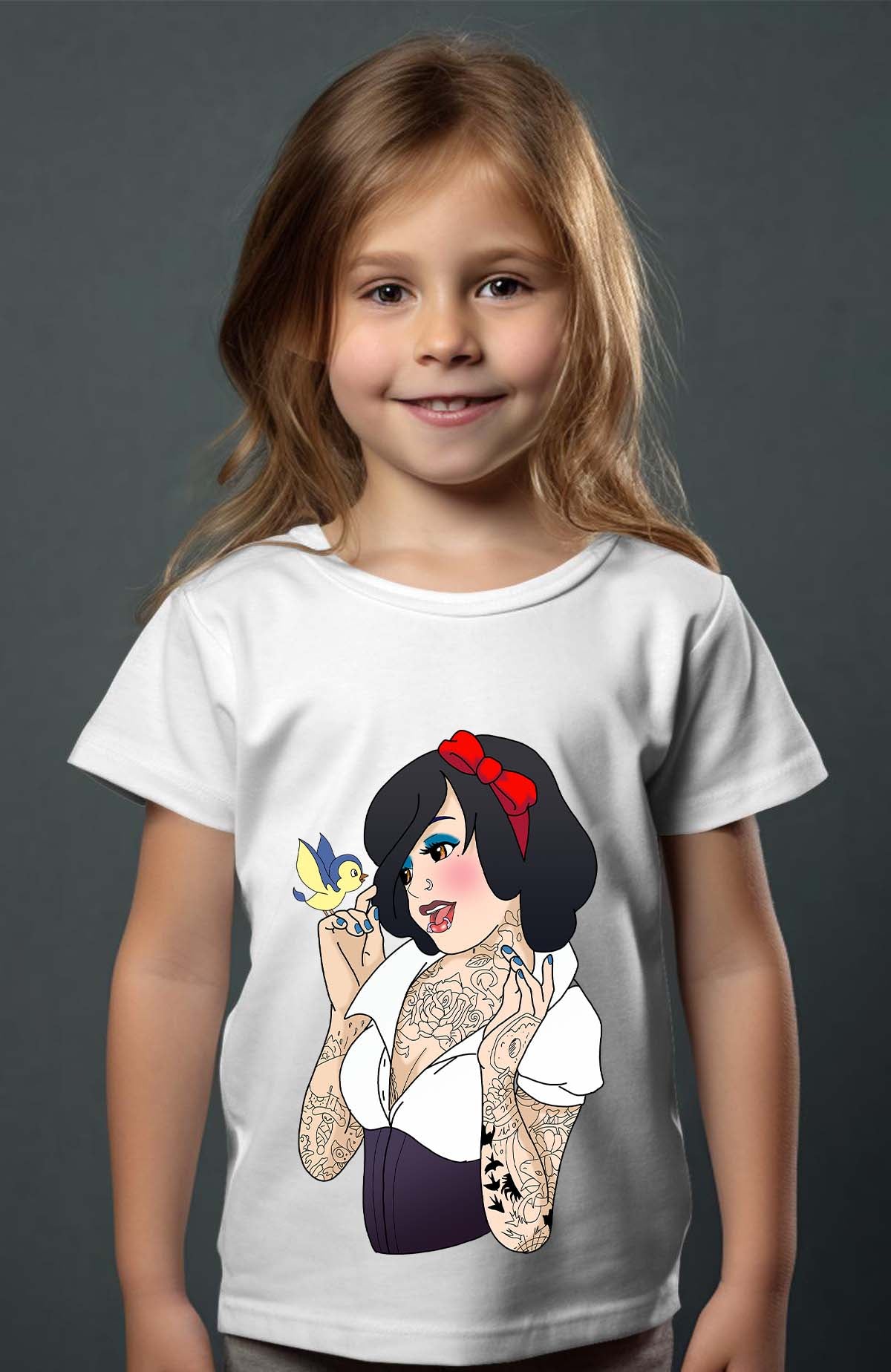 COULEUR:Blanc|T-shirt Fille | Blanche Tatoué Blanc