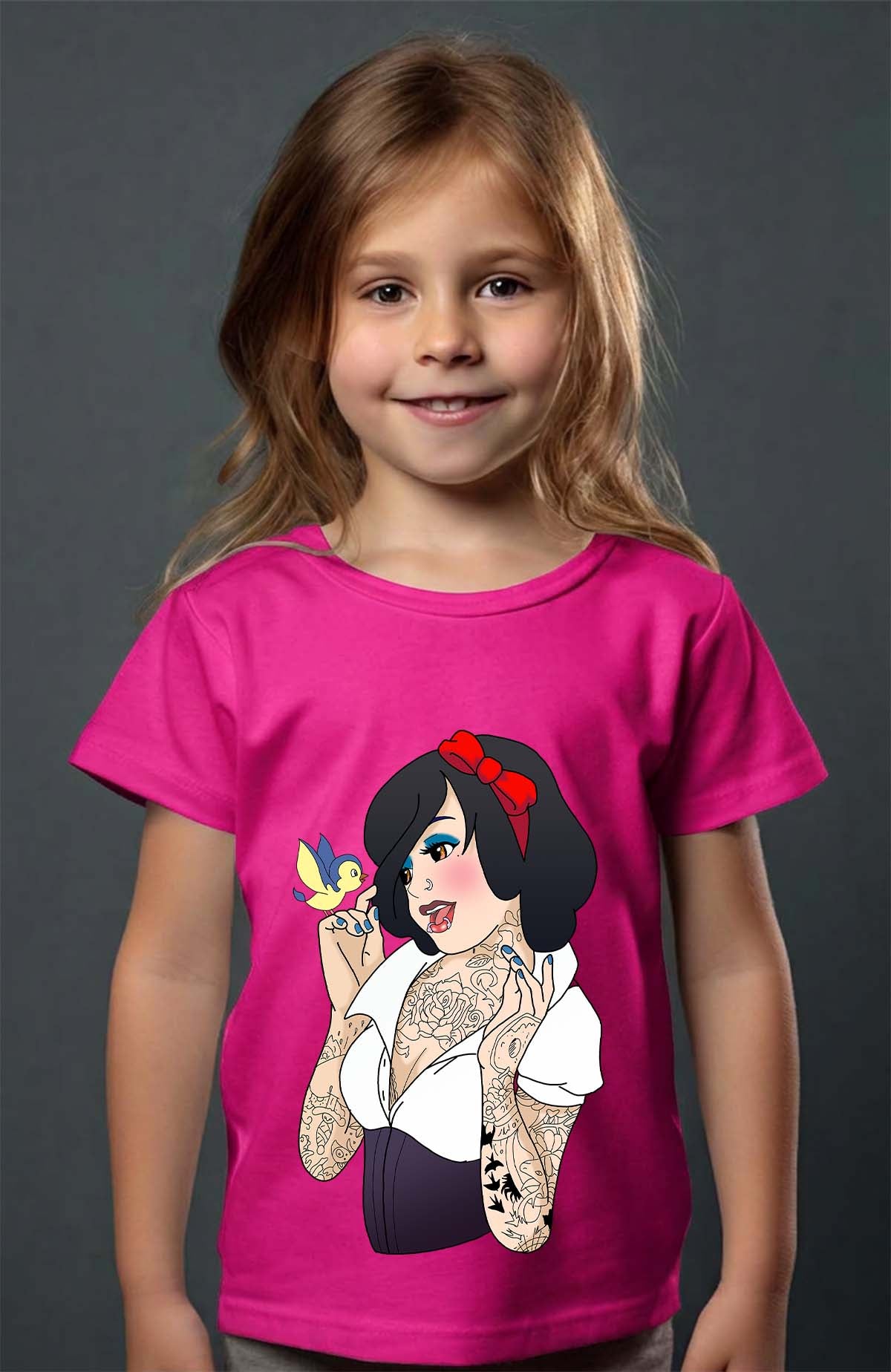 COULEUR:Fuchsia|T-shirt Fille | Blanche Tatoué Fuchsia