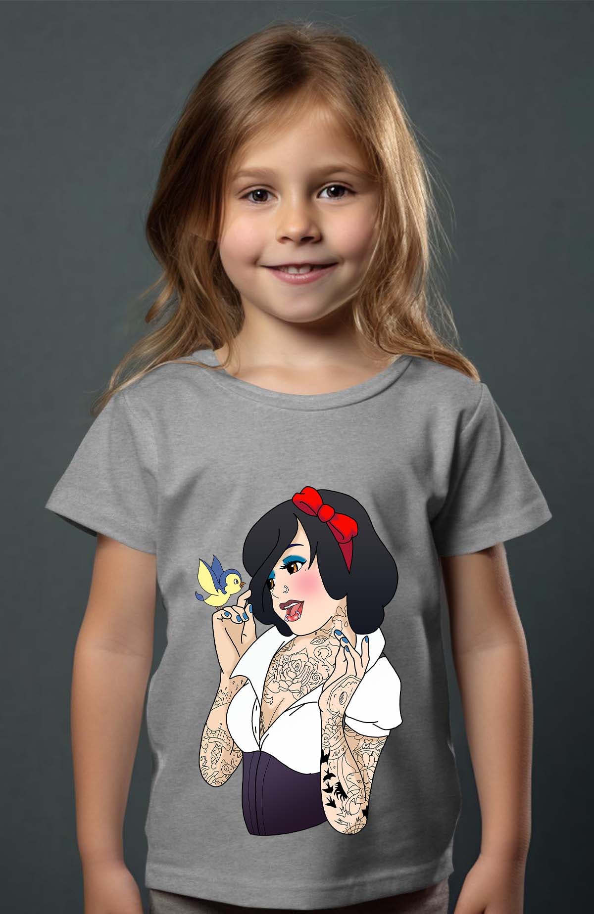 COULEUR:Gris|T-shirt Fille | Blanche Tatoué Gris