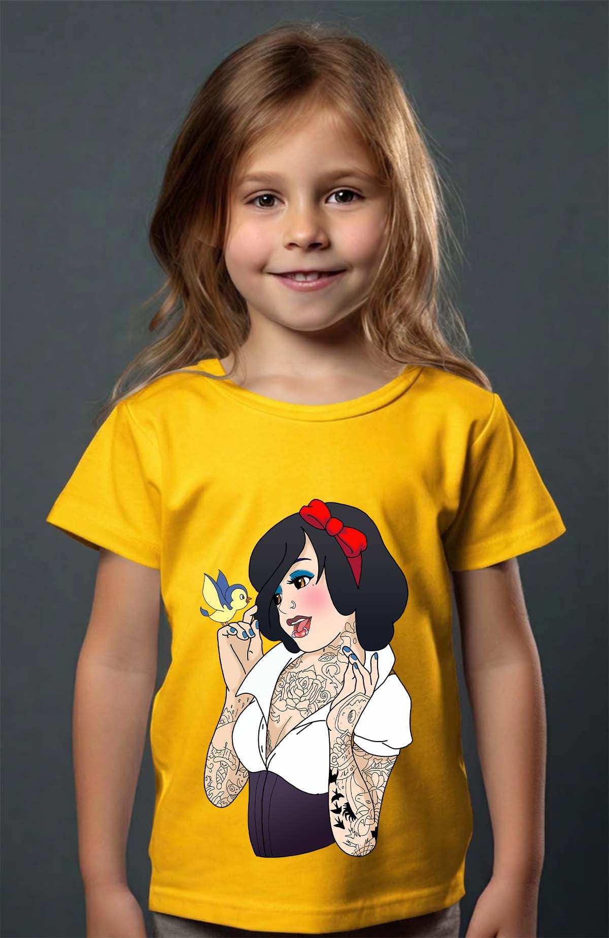 COULEUR:Jaune|T-shirt Fille | Blanche Tatoué Jaune