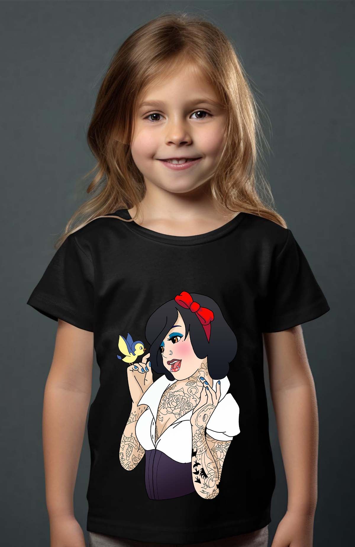 COULEUR:Noir|T-shirt Fille | Blanche Tatoué Noir