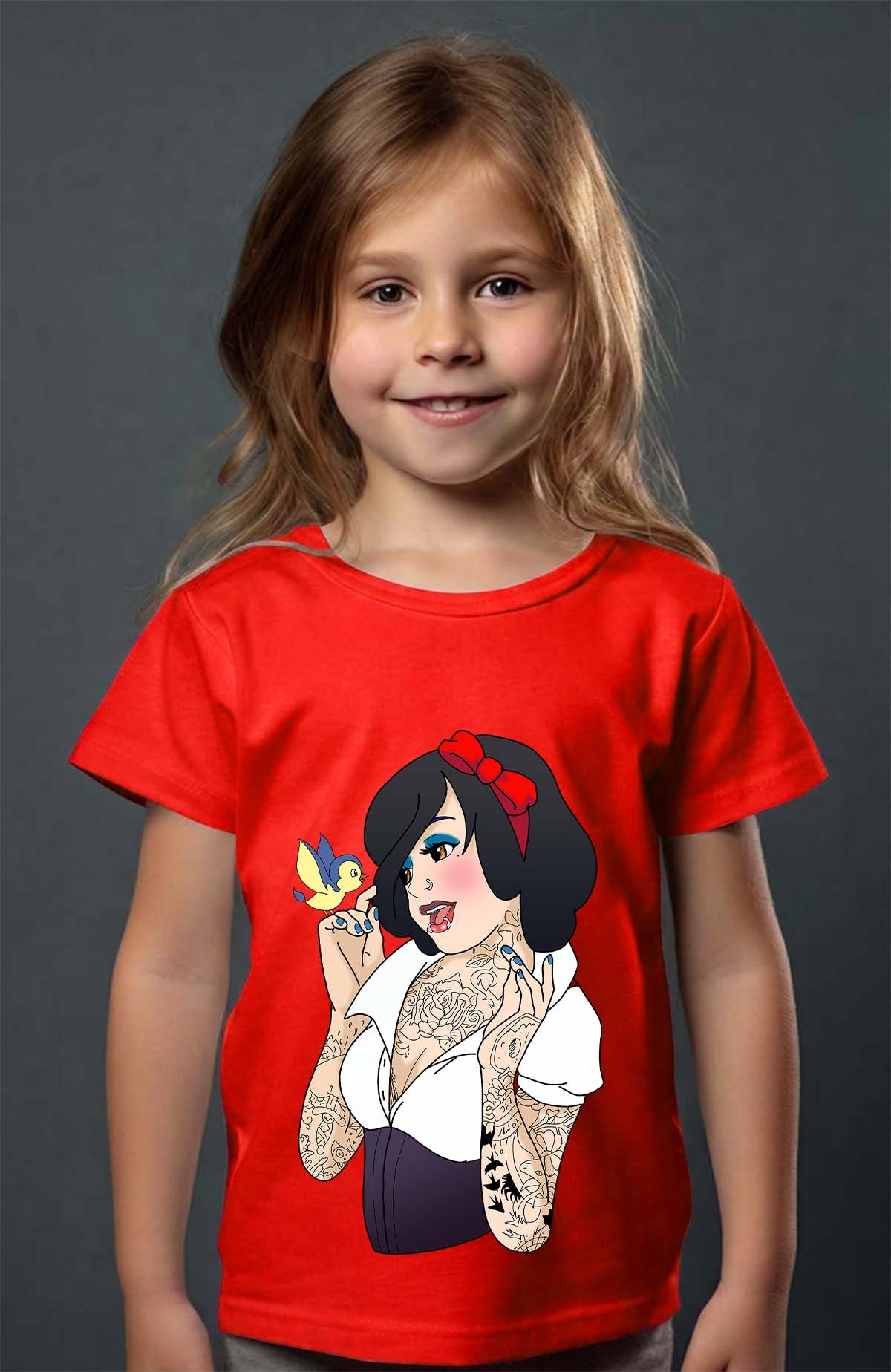 COULEUR:Rouge|T-shirt Fille | Blanche Tatoué Rouge
