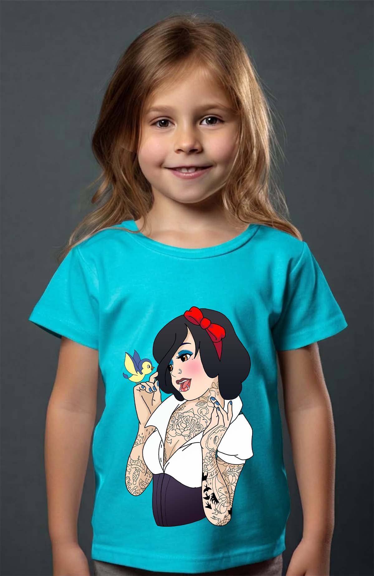 COULEUR:Turquoise|T-shirt Fille | Blanche Tatoué Turquoise