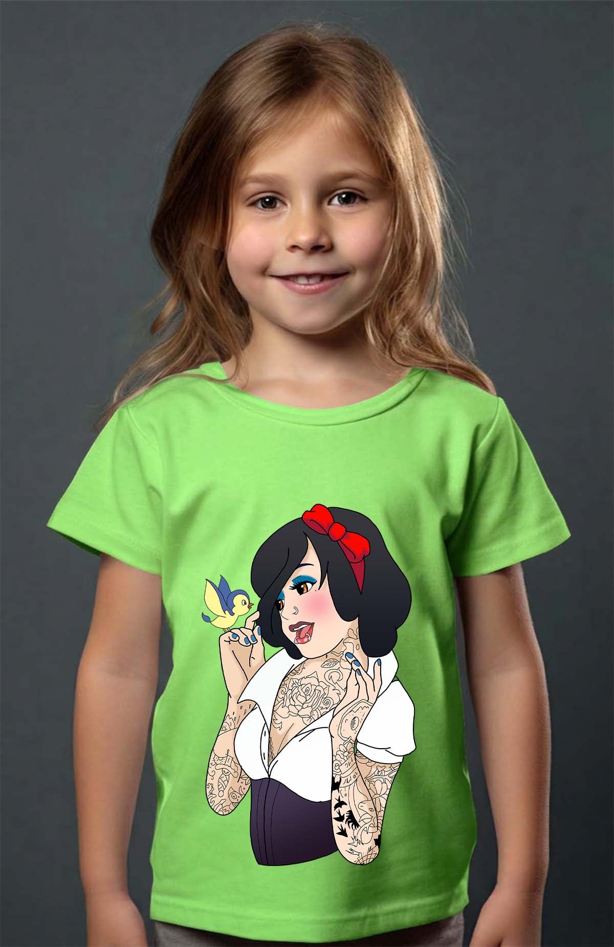 COULEUR:Vert Clair|T-shirt Fille | Blanche Tatoué Vert Clair