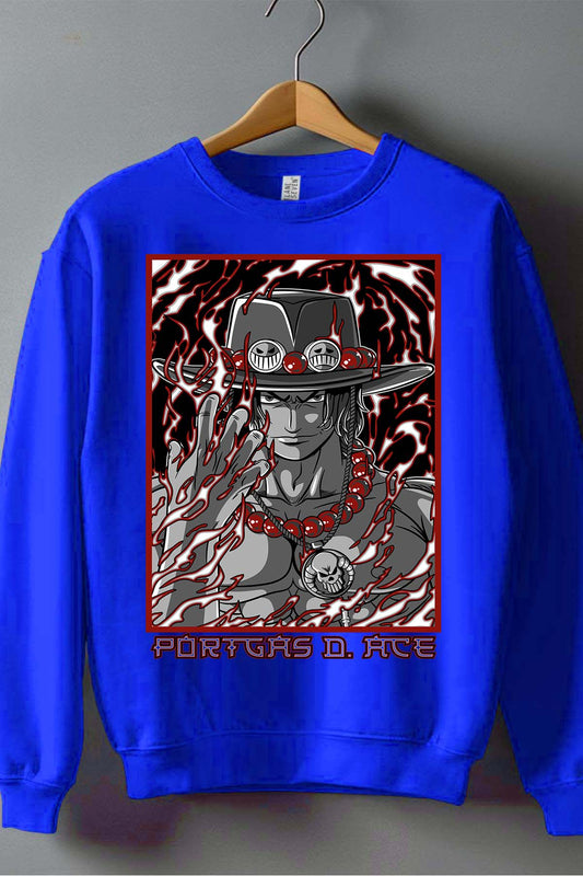 COULEUR:Bleu Roi|Sweat Col Rond Garçon | Blood Portgas D. ACE Bleu Roi