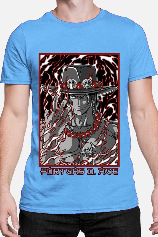 COULEUR:Bleu Ciel|T-shirt Homme | Blood Portgas D. ACE Bleu Ciel