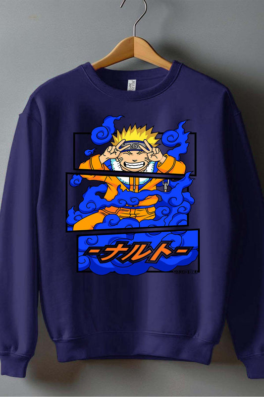 COULEUR:Marine|Sweat Col Rond Garçon | Cadre naruto uzumaki 01A Marine