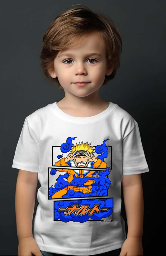 COULEUR:Blanc|T-shirt Garçon | Cadre naruto uzumaki 01A Blanc