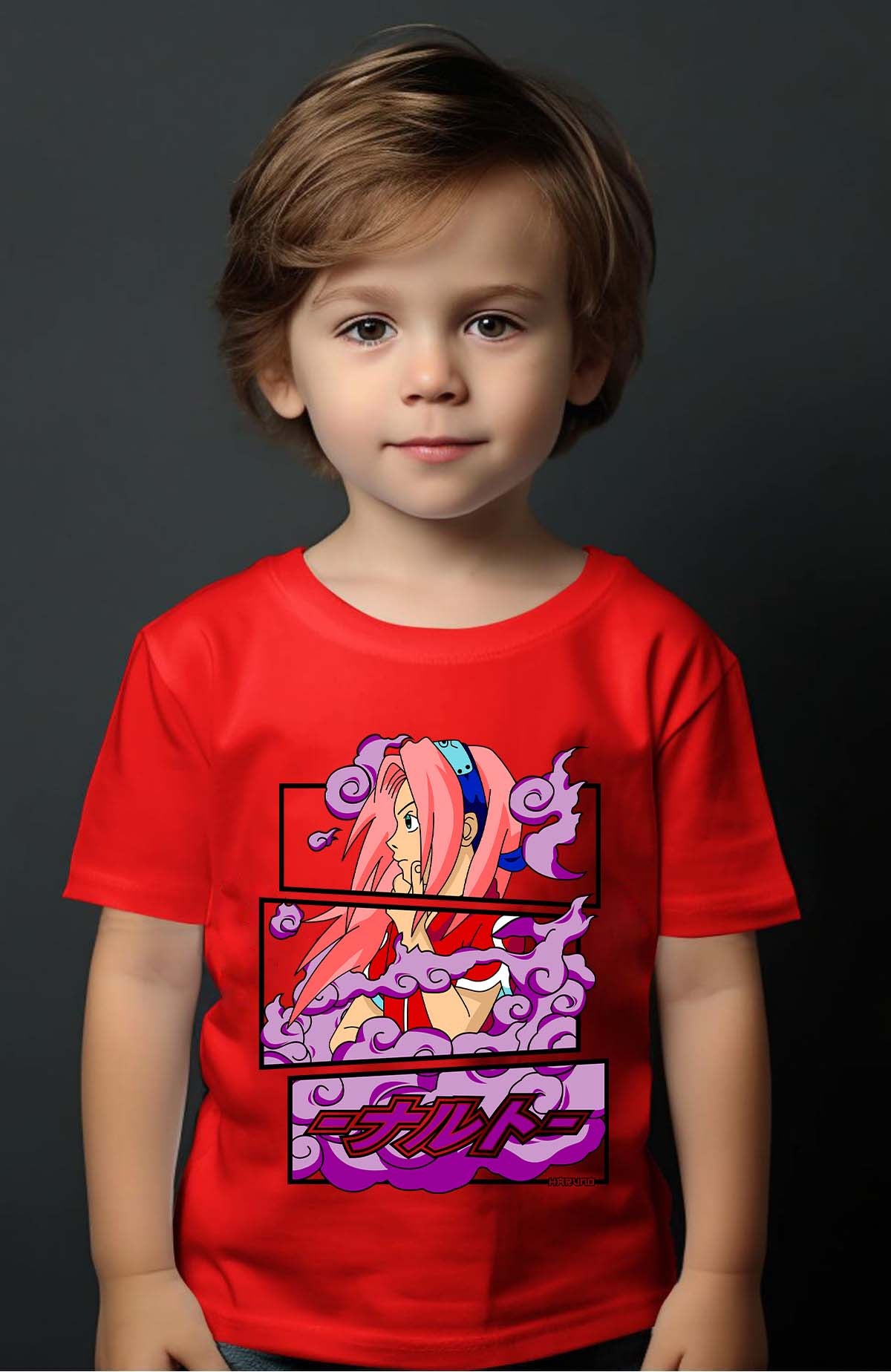 COULEUR:Rouge|T-shirt Garçon | Cadre sakura haruno 01A Rouge