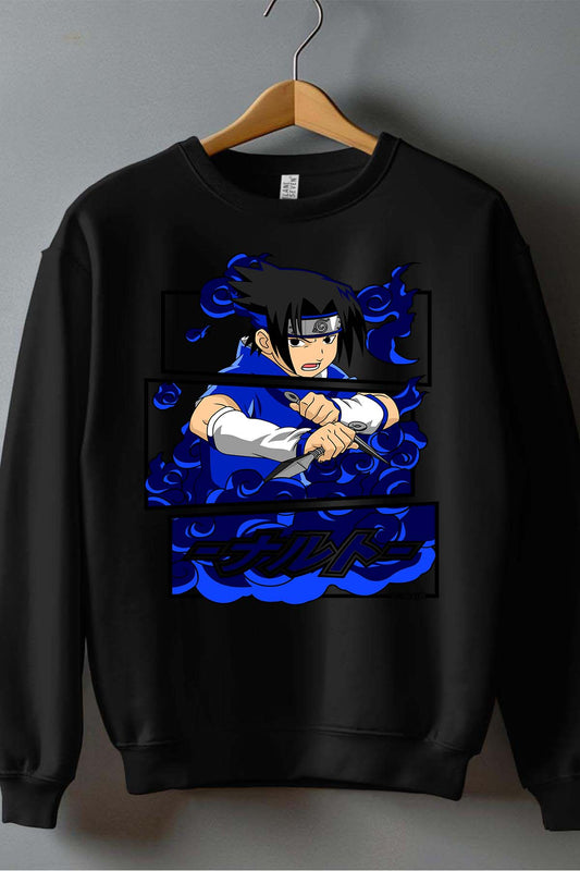COULEUR:Noir|Sweat Col Rond Garçon | Cadre sasuke uchiha 01A Noir