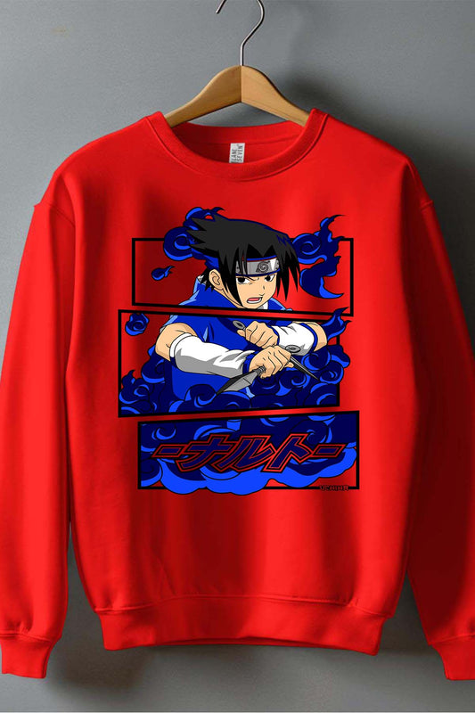 COULEUR:Rouge|Sweat Col Rond Garçon | Cadre sasuke uchiha 01A Rouge