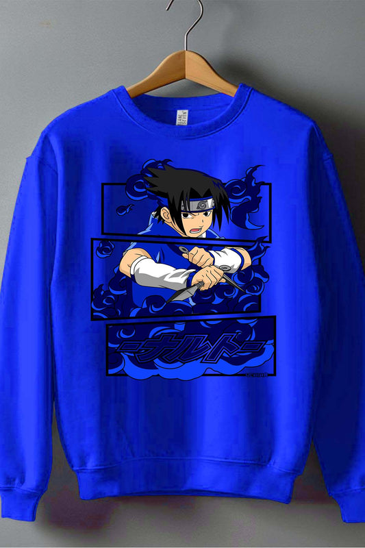 COULEUR:Bleu Roi|Sweat Col Rond Homme | Cadre sasuke uchiha 01A Bleu Roi