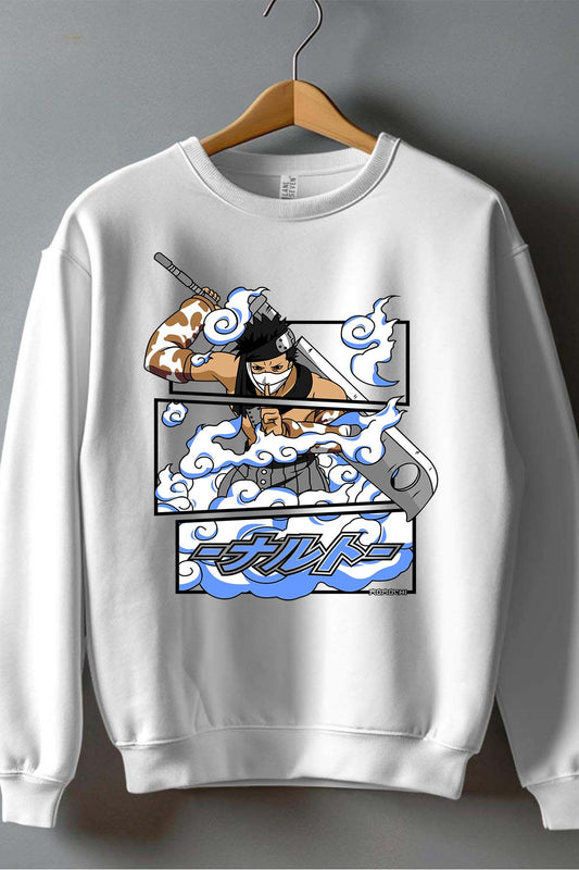 COULEUR:Blanc|Sweat Col Rond Garçon | Cadre zabuza momochi 01A Blanc