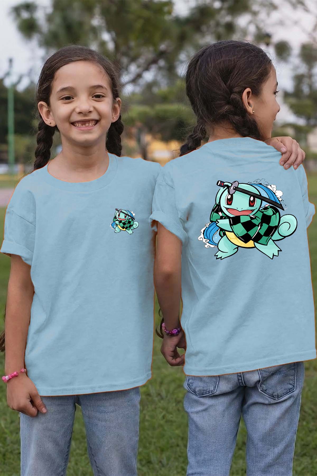 COULEUR:Bleu Ciel|T-shirt Fille | Carapuce Slayer Bleu Ciel
