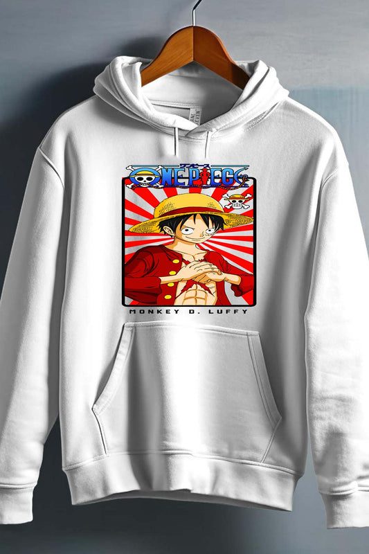 COULEUR:Blanc|Sweat Capuche Homme | Card LUFFY 01 Blanc