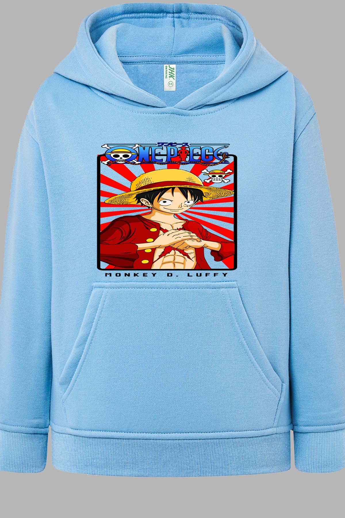 COULEUR:Bleu Ciel|Sweat Capuche Homme | Card LUFFY 01 Bleu Ciel