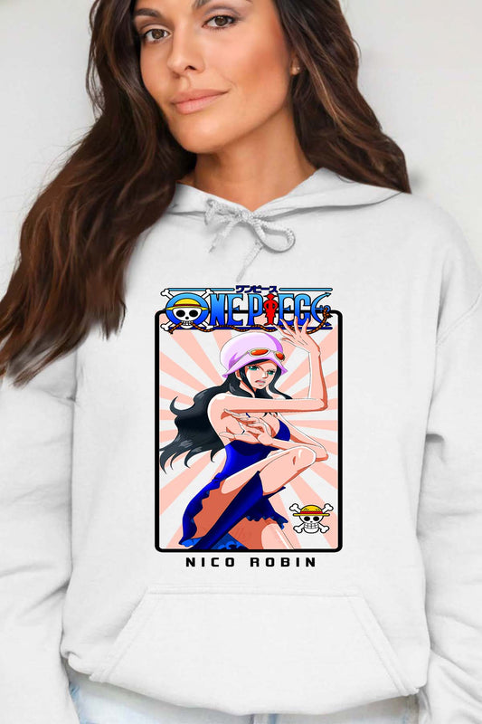 COULEUR:Blanc|Sweat Capuche Femme | Card NICO ROBIN 01 Blanc