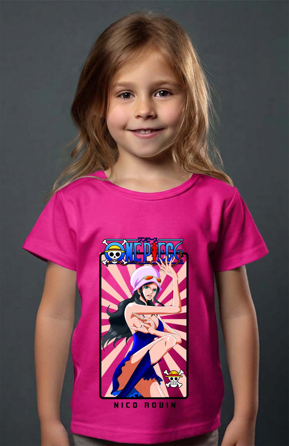 COULEUR:Fuchsia|T-shirt Fille | Card NICO ROBIN 01 Fuchsia