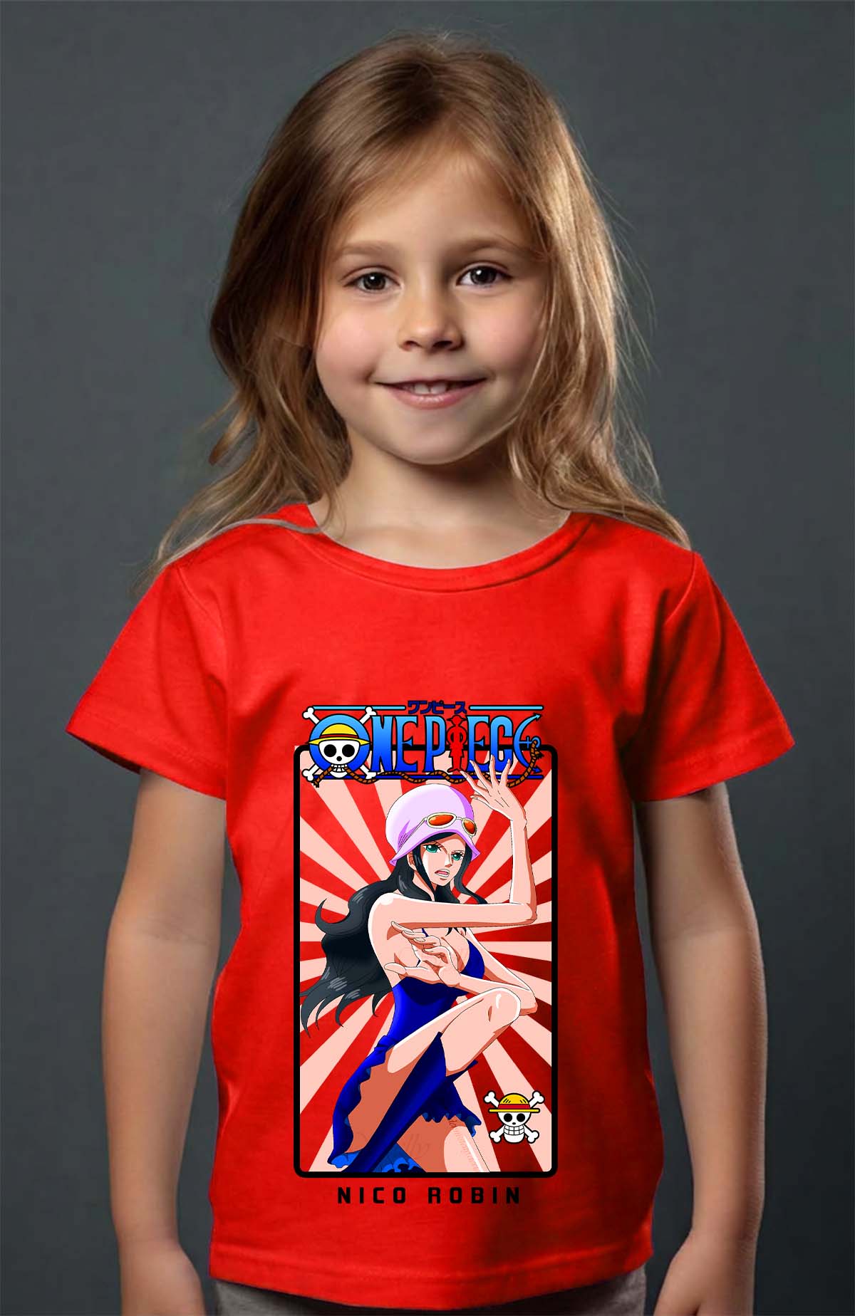 COULEUR:Rouge|T-shirt Fille | Card NICO ROBIN 01 Rouge