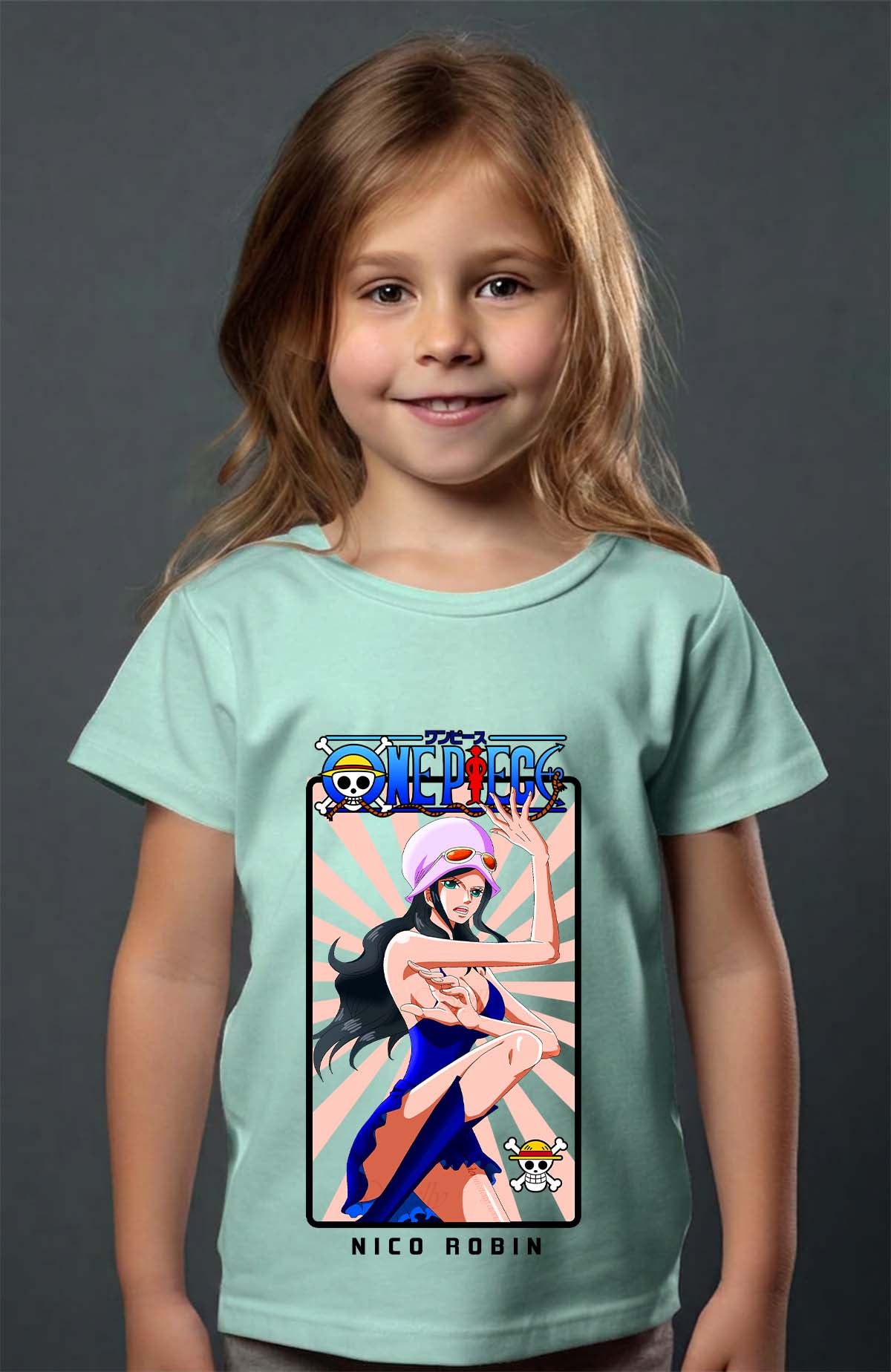 COULEUR:Vert d'eau|T-shirt Fille | Card NICO ROBIN 01 Vert d'eau