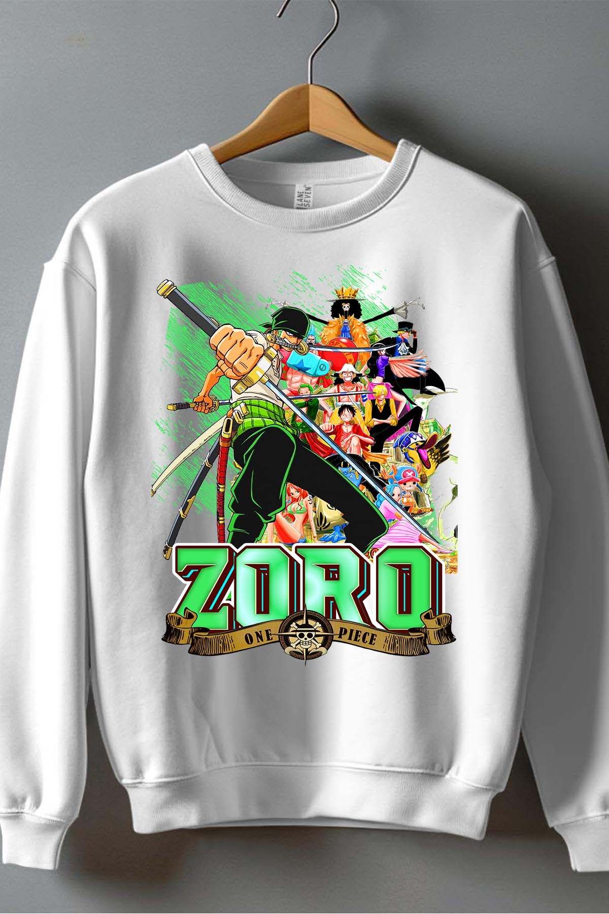 COULEUR:Blanc|Sweat Col Rond Garçon | Card ZORO 02 Blanc