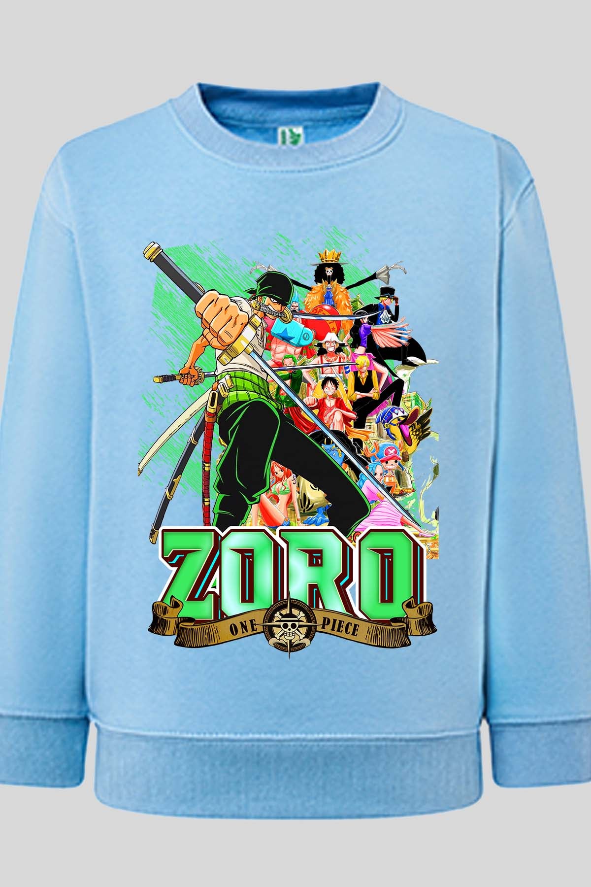 COULEUR:Bleu Ciel|Sweat Col Rond Garçon | Card ZORO 02 Bleu Ciel