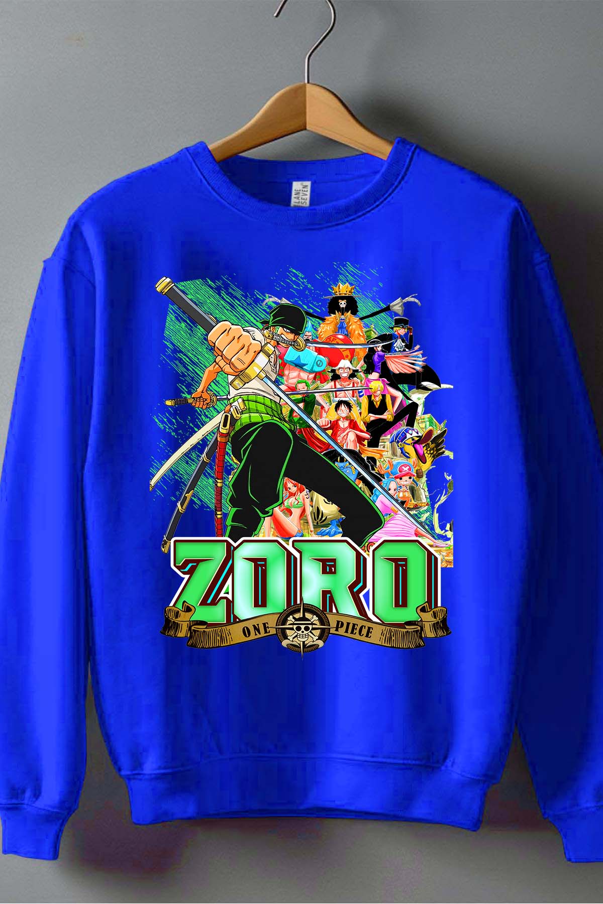 COULEUR:Bleu Roi|Sweat Col Rond Garçon | Card ZORO 02 Bleu Roi