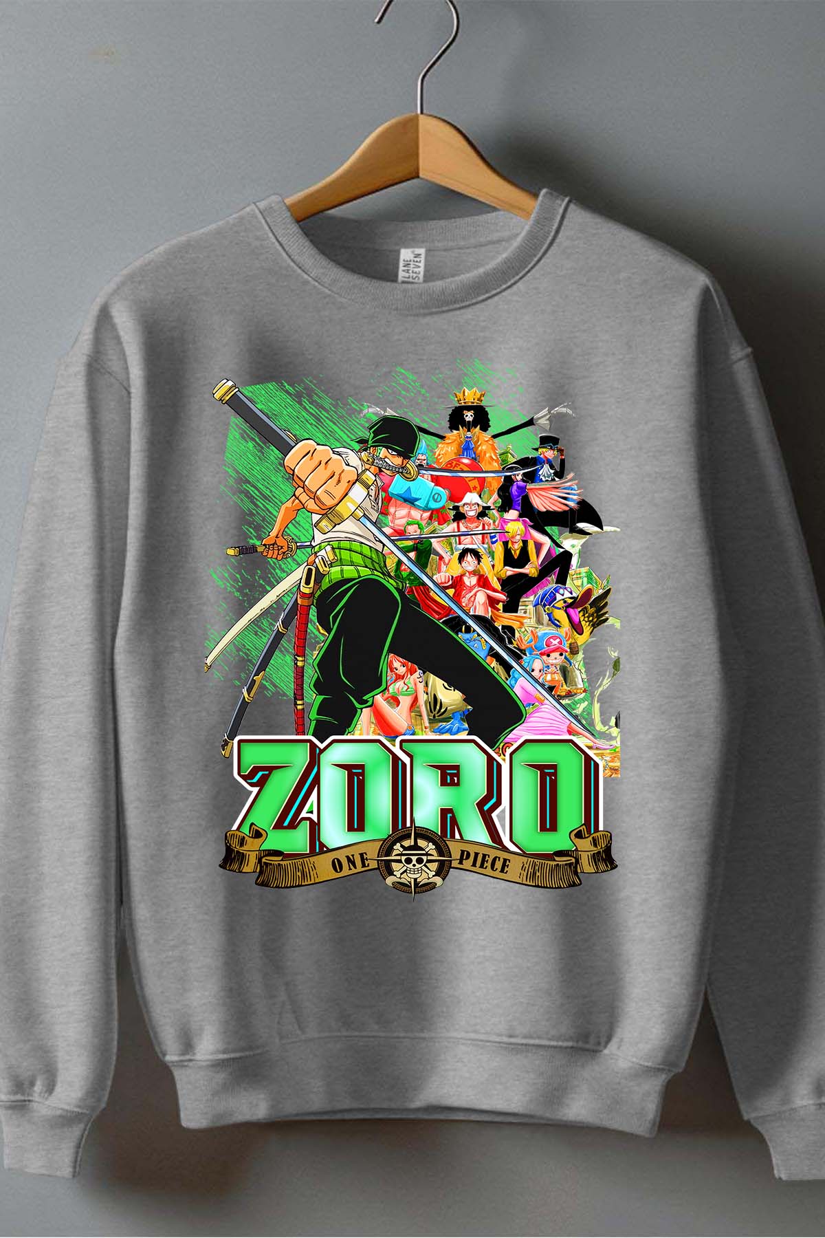 COULEUR:Gris|Sweat Col Rond Garçon | Card ZORO 02 Gris