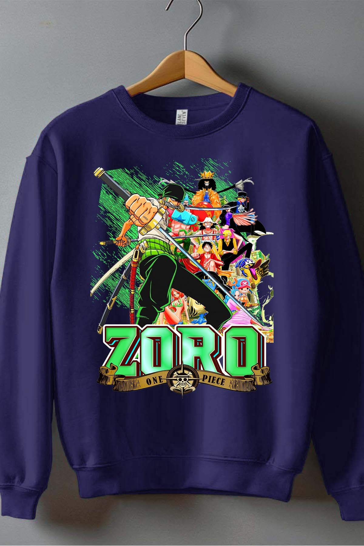 COULEUR:Marine|Sweat Col Rond Garçon | Card ZORO 02 Marine