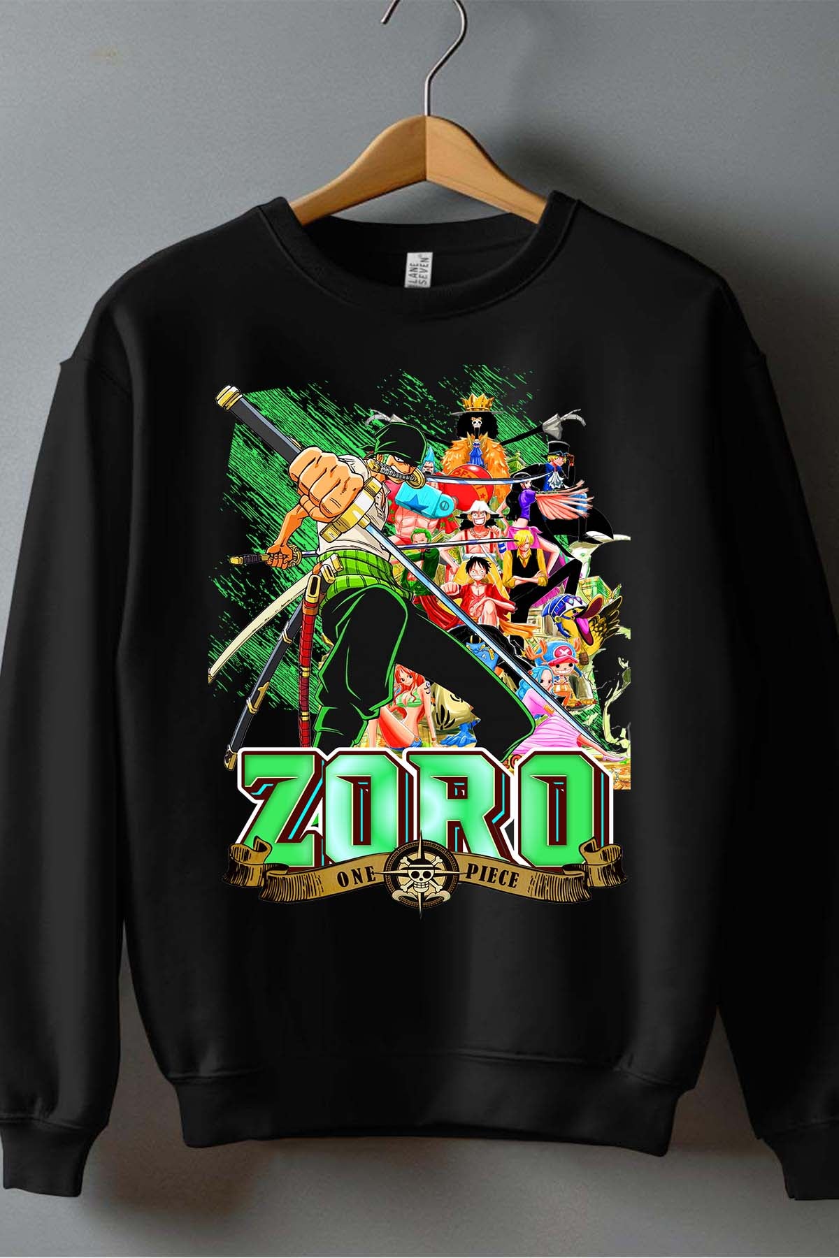 COULEUR:Noir|Sweat Col Rond Garçon | Card ZORO 02 Noir