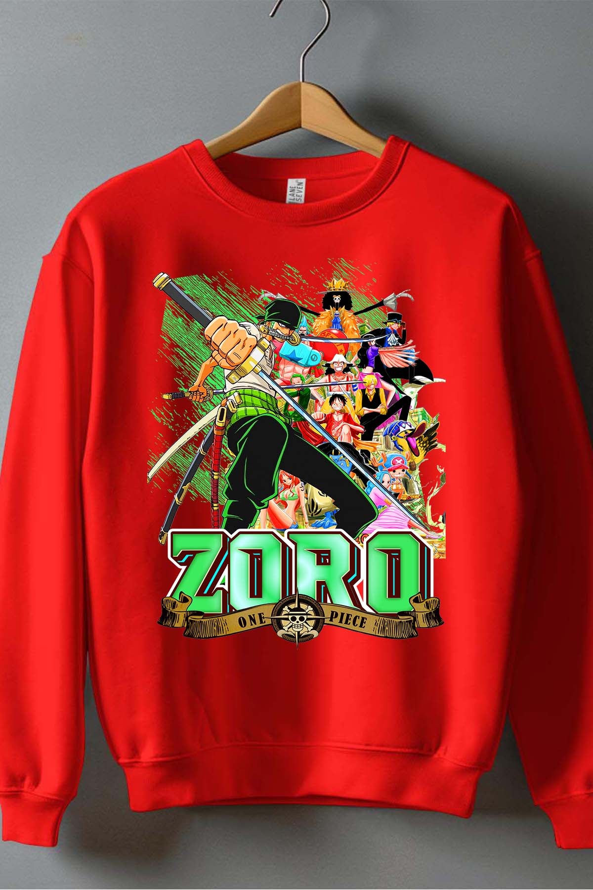 COULEUR:Rouge|Sweat Col Rond Garçon | Card ZORO 02 Rouge