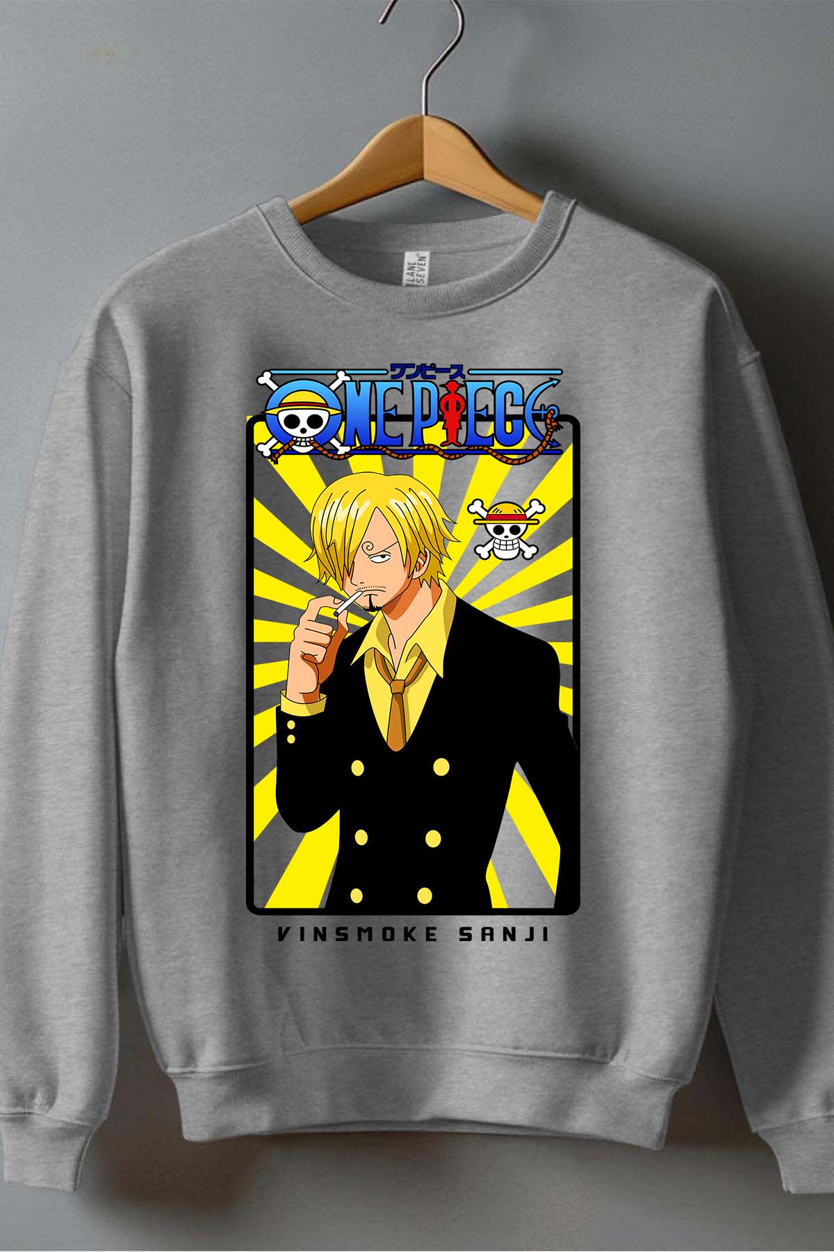 COULEUR:Gris|Sweat Col Rond Garçon | Card sanji 01 Gris