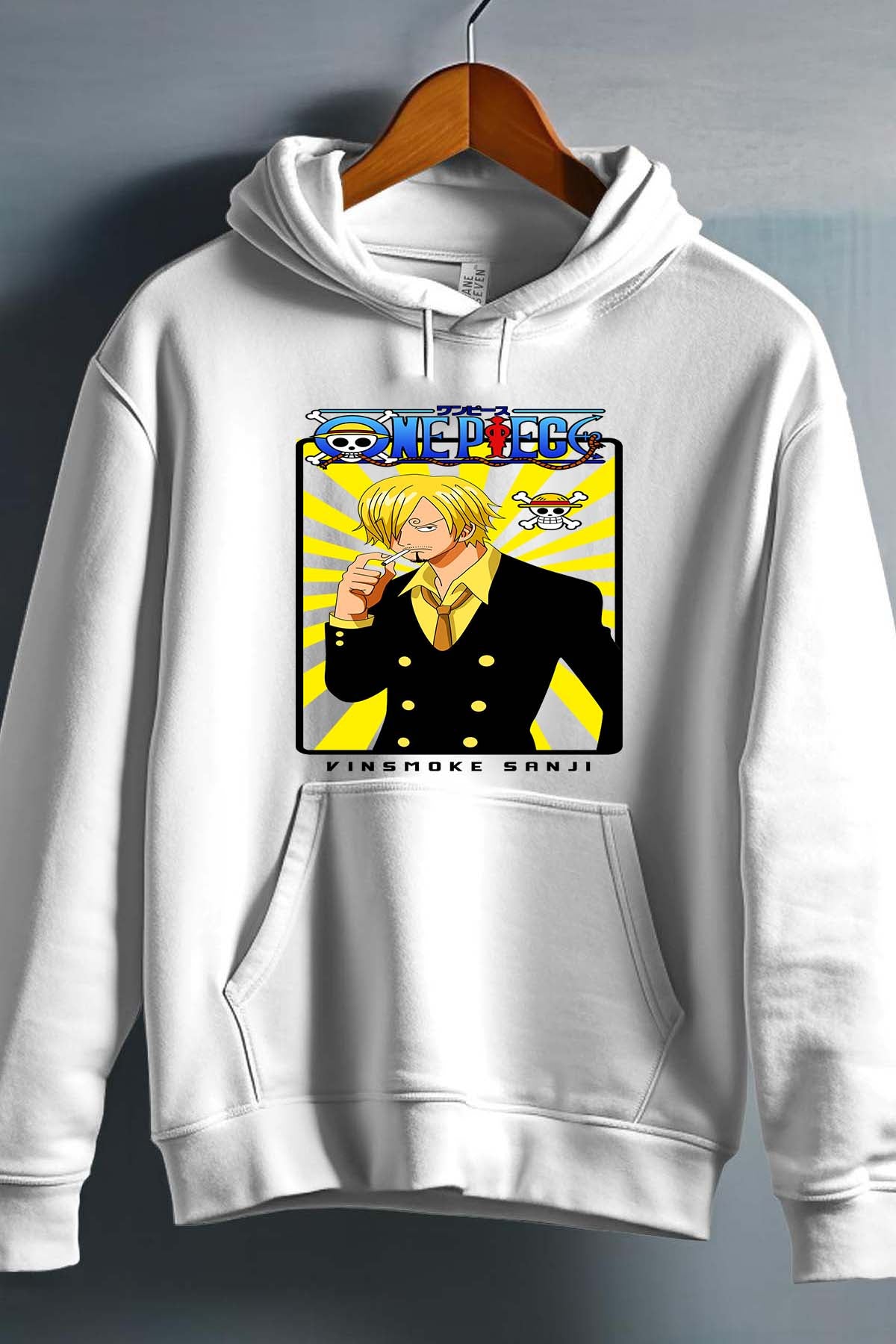 COULEUR:Blanc|Sweat Capuche Garçon | Card sanji 01 Blanc