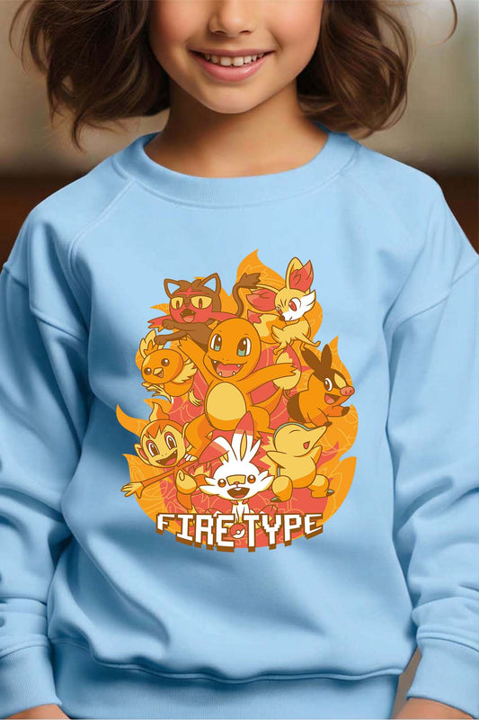 COULEUR:Bleu Ciel|Sweat Col Rond Fille | Charmander Team Bleu Ciel