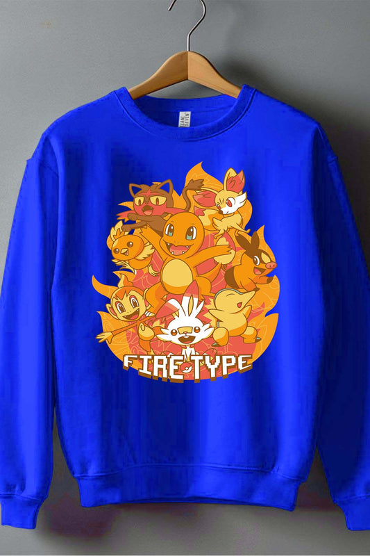 COULEUR:Bleu Roi|Sweat Col Rond Homme | Charmander Team Bleu Roi