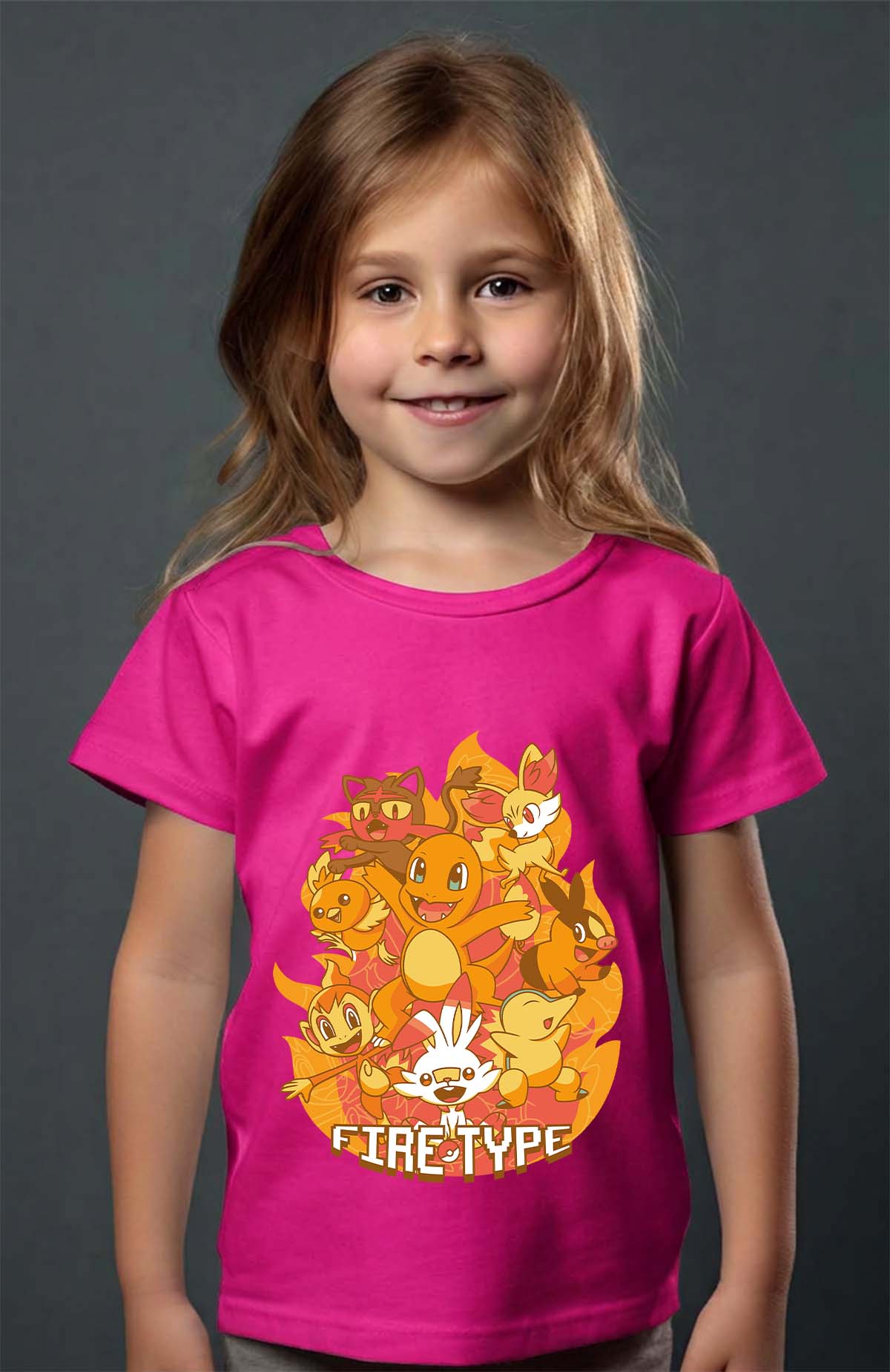 COULEUR:Fuchsia|T-shirt Fille | Charmander Team Fuchsia