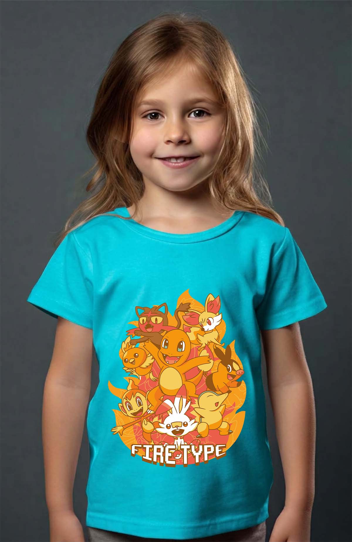 COULEUR:Turquoise|T-shirt Fille | Charmander Team Turquoise