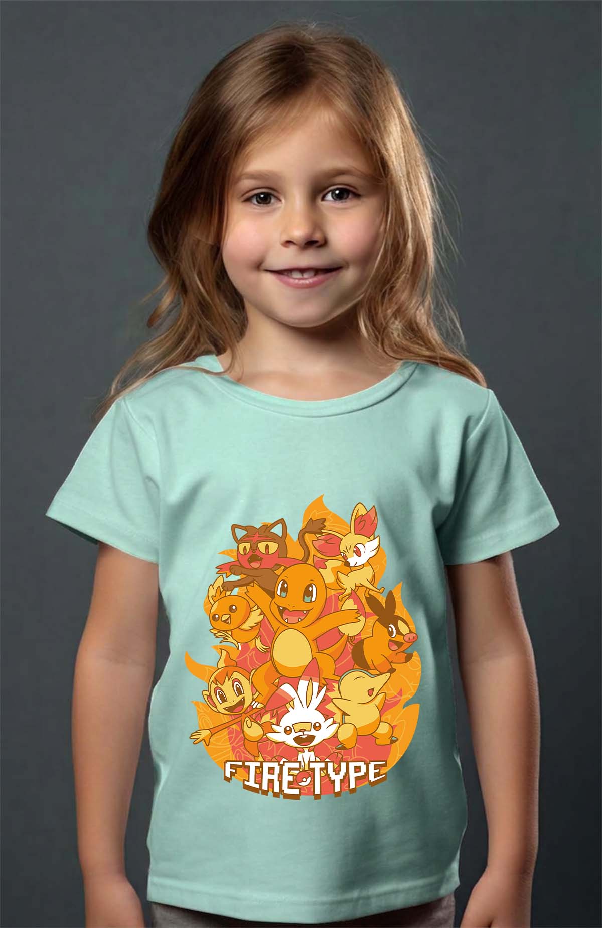 COULEUR:Vert d'eau|T-shirt Fille | Charmander Team Vert d'eau