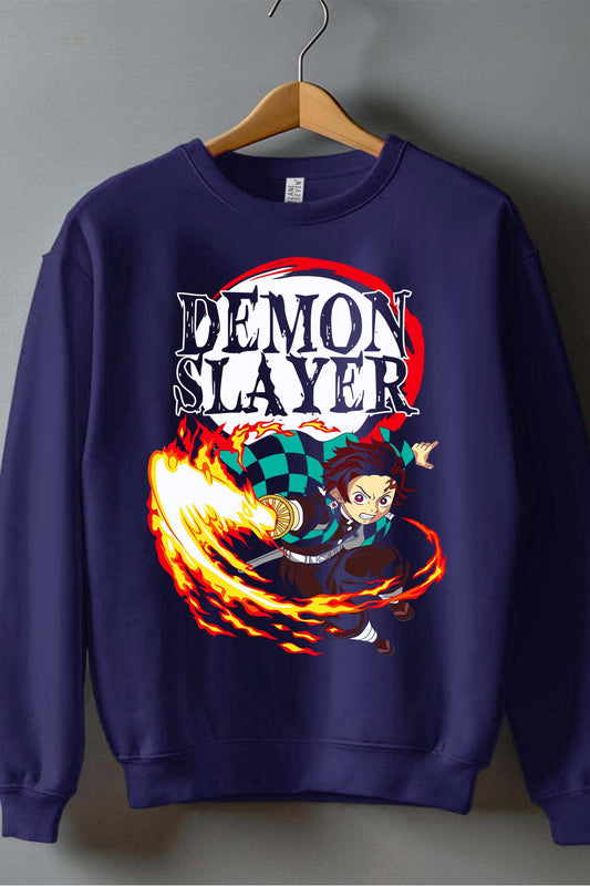 COULEUR:Marine|Sweat Col Rond Garçon | DEMONS SLAYER 13 Marine