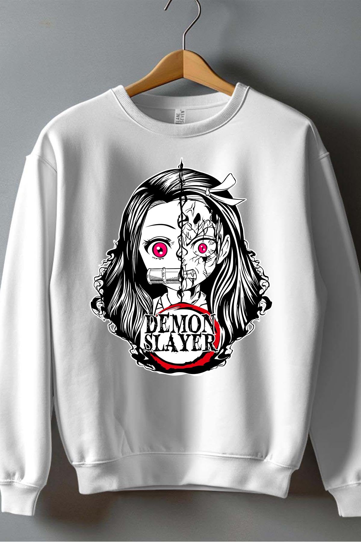 COULEUR:Blanc|Sweat Col Rond Garçon | DEMONS SLAYER 15 Blanc
