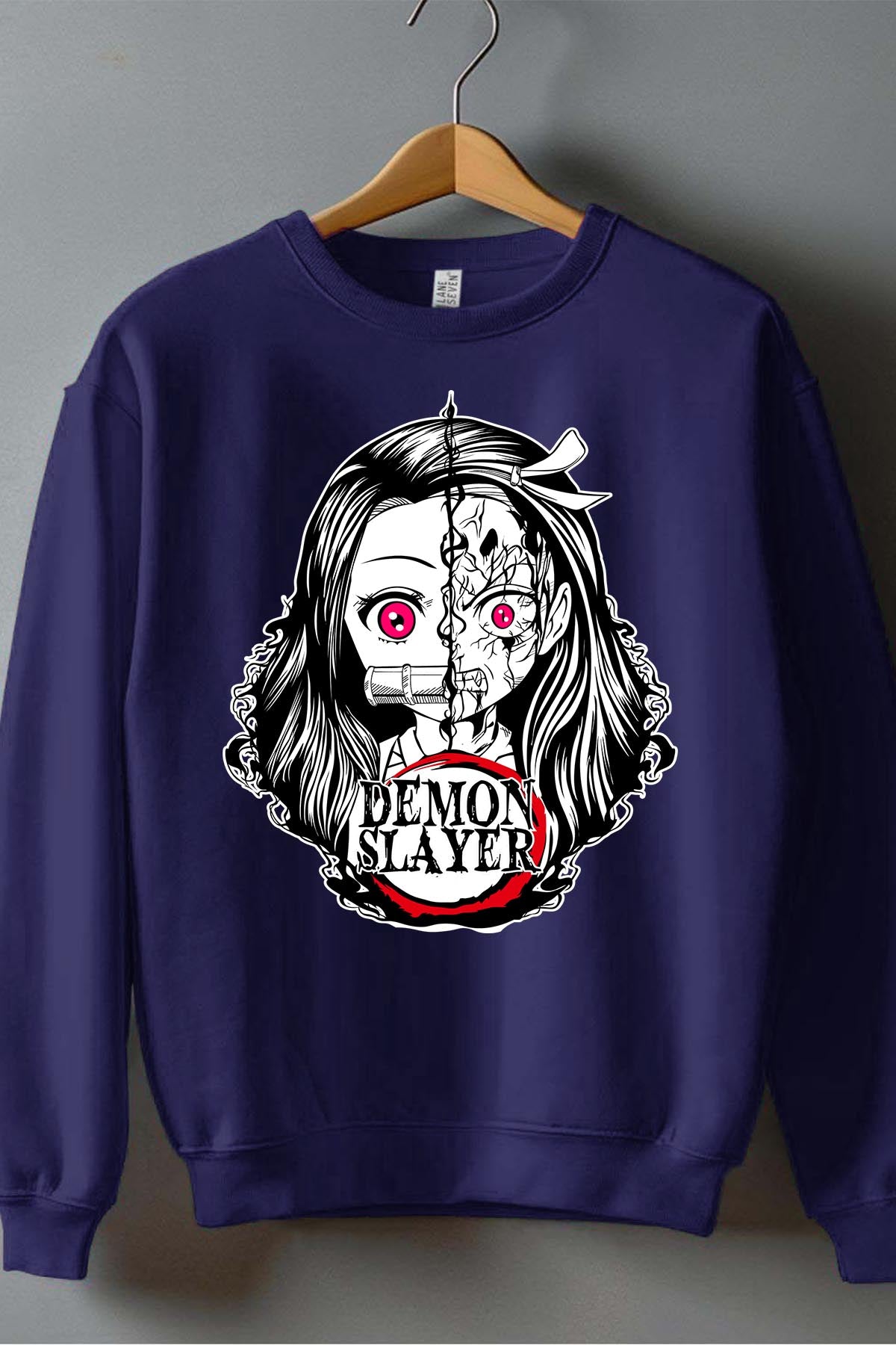 COULEUR:Marine|Sweat Col Rond Garçon | DEMONS SLAYER 15 Marine