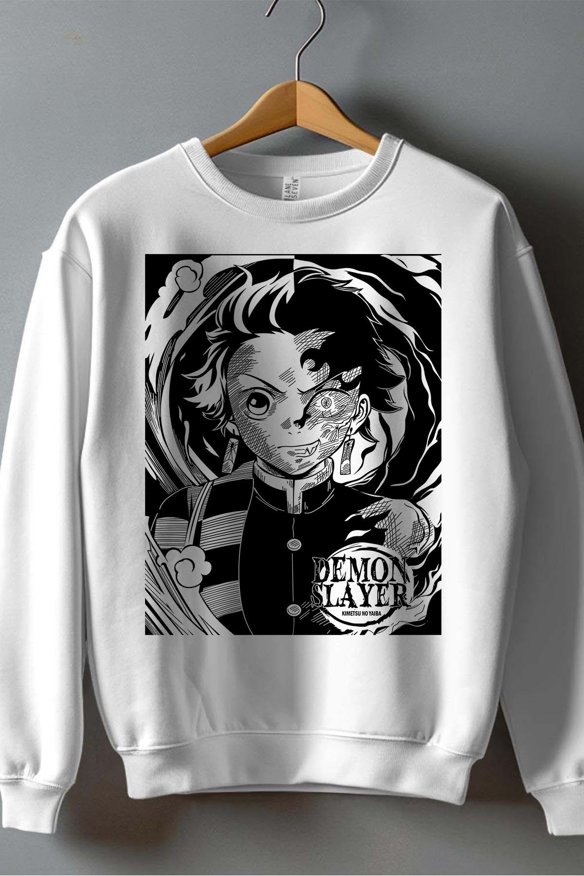 COULEUR:Blanc|Sweat Col Rond Garçon | DEMONS SLAYER 20 Blanc
